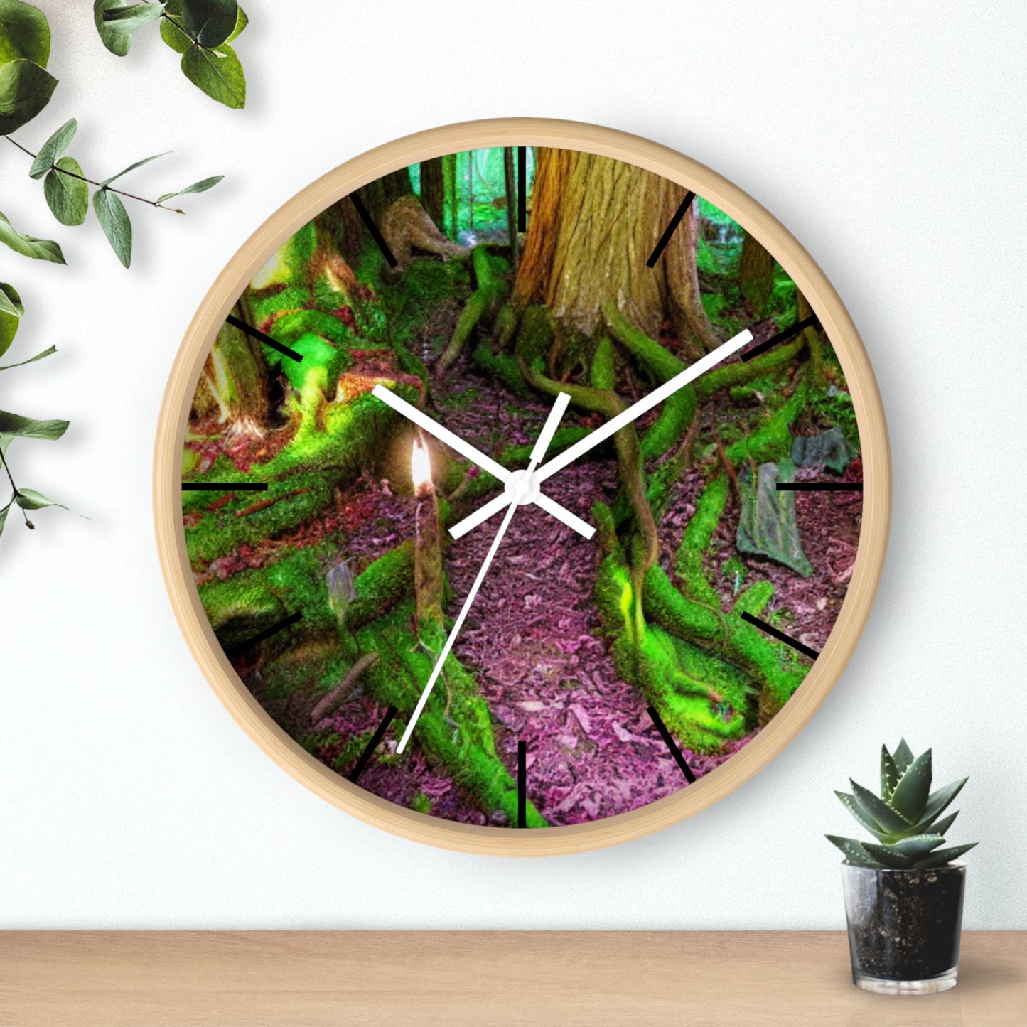 Enchanted Forest Wall Clock — Mossy Tree Roots with Candlelight