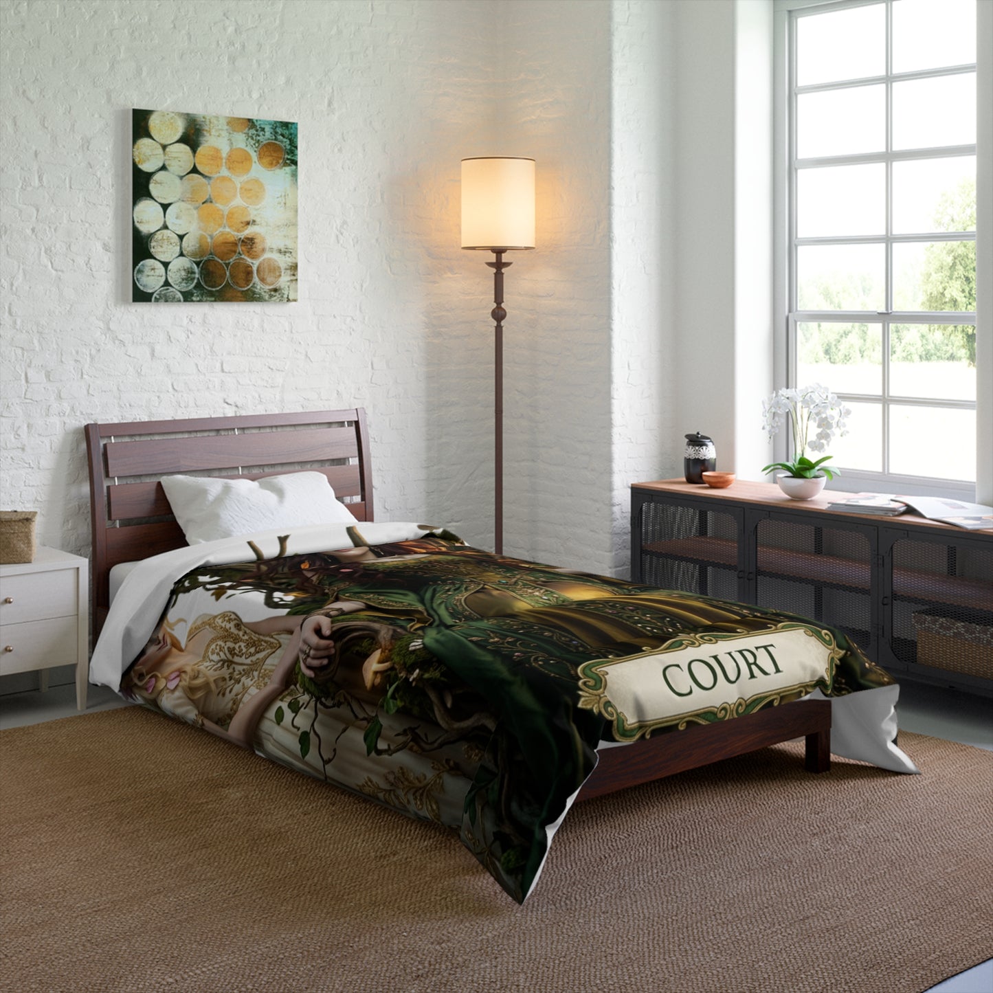 Court Goddess Comforter - Fantasy Medieval Green Queen Bedding