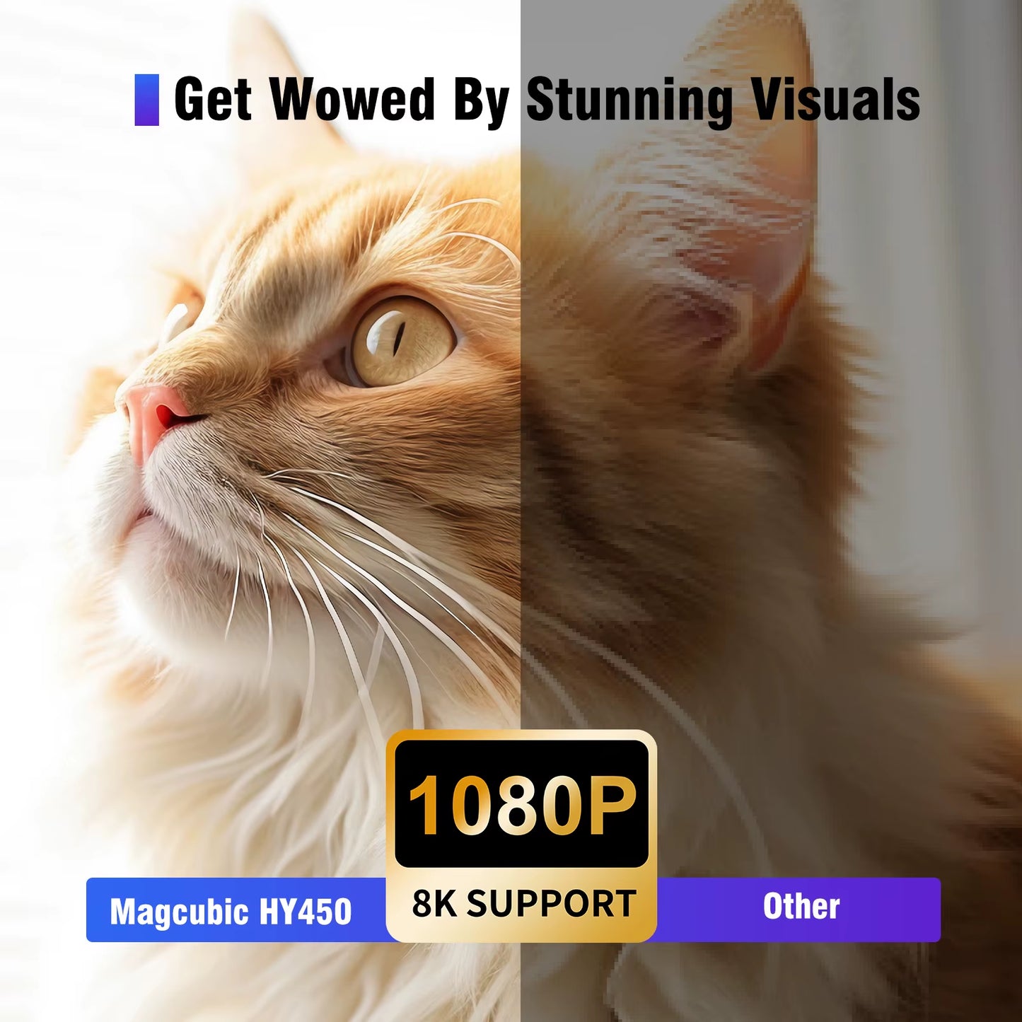 HY450 Projector with Ultra Short Throw Auto Offset 1080P 8K Electronic Focus 900 ANSI Air Mouse Voice Assistant H726