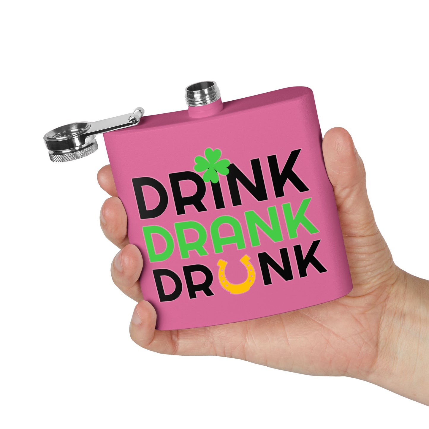 Stainless Flask — "Drink Drank Drunk" St. Patrick's Day 6oz Hip Flask