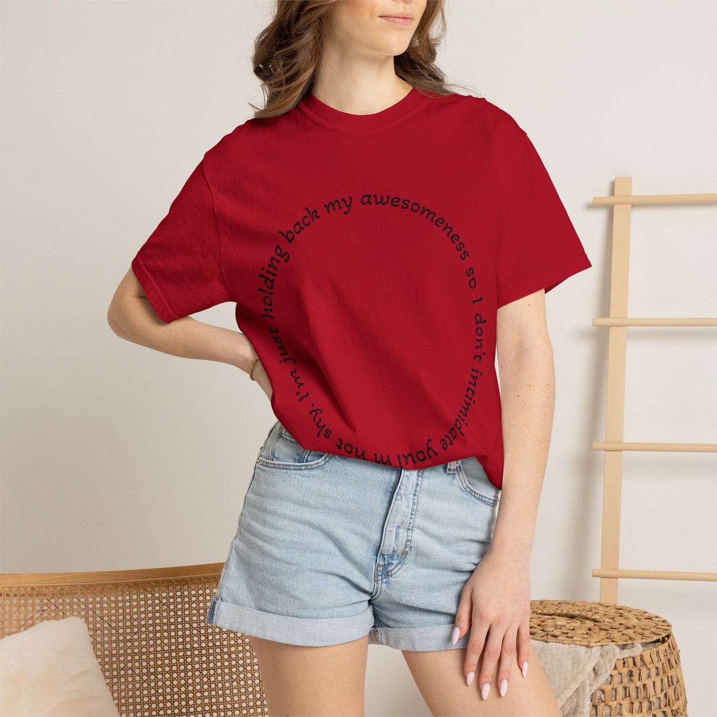 T-Shirt — "I'm just holding back my awesomeness" Circle Text Graphic Tee