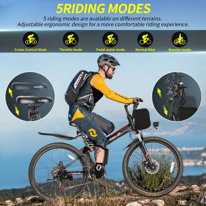 26" Folding Electric Bike for Adults, 750W Peak Motor 48V 7.8Ah Battery, 21 Speed Mountain Ebike, UL2849