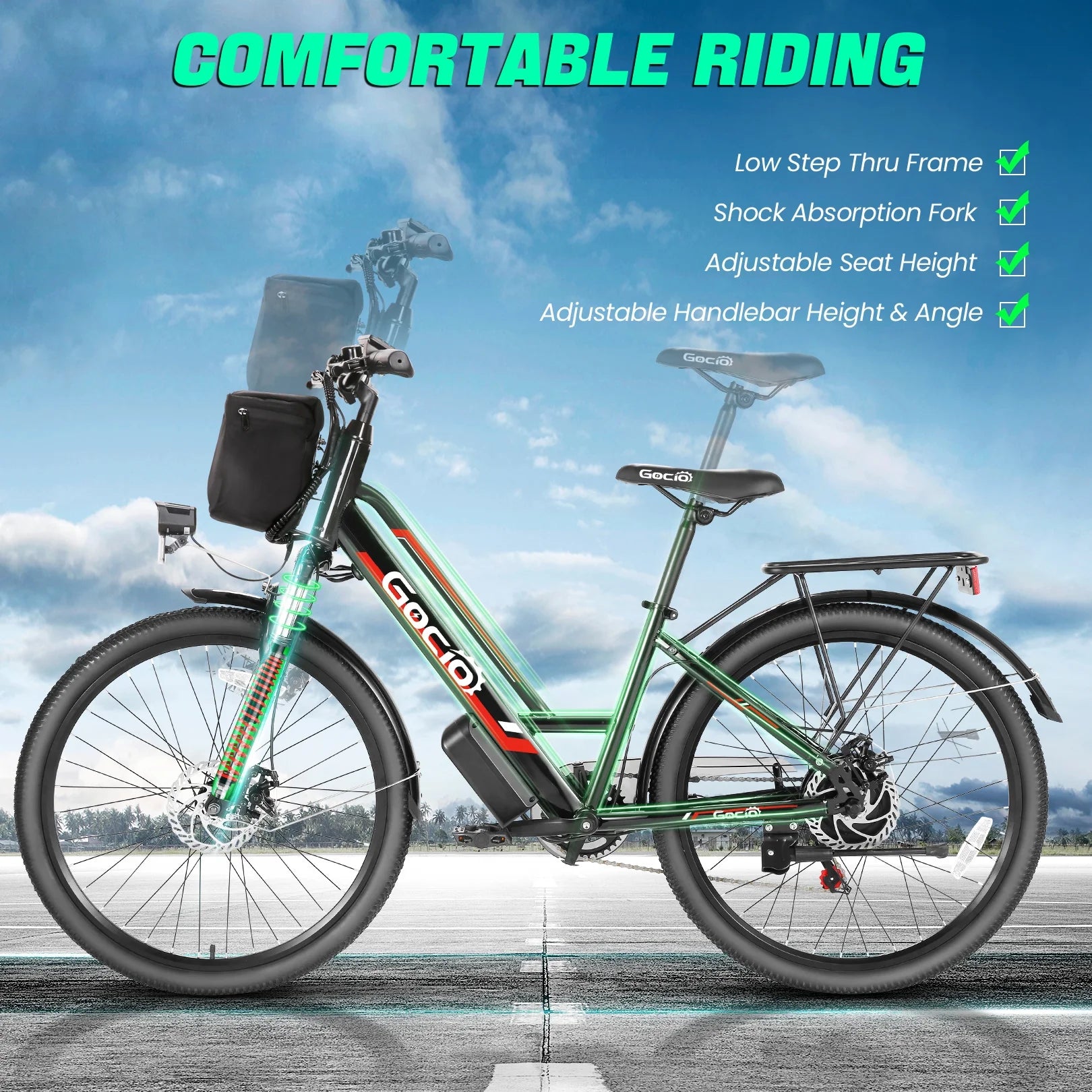 UL2849 Certified 26" Electric Bike for Adults, 750W Peak Motor, 48V 7.8Ah Battery, 19.8 Mph 7-Speed Commuter Ebike with Disc Brakes