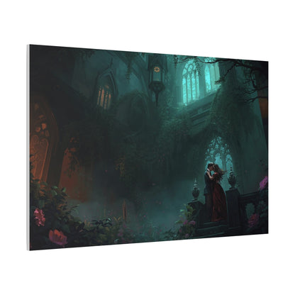 Gothic Romance Matte Canvas Wall Art — Enchanted Ruins with Lovers