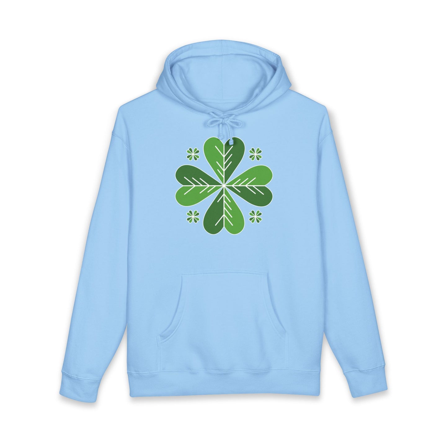 St. Patrick’s Day Clover Hoodie — Green Four-Leaf Shamrock Design