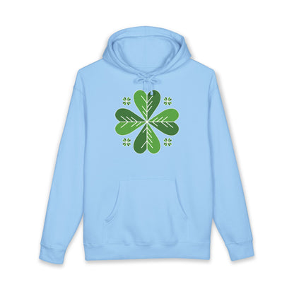 St. Patrick’s Day Clover Hoodie — Green Four-Leaf Shamrock Design