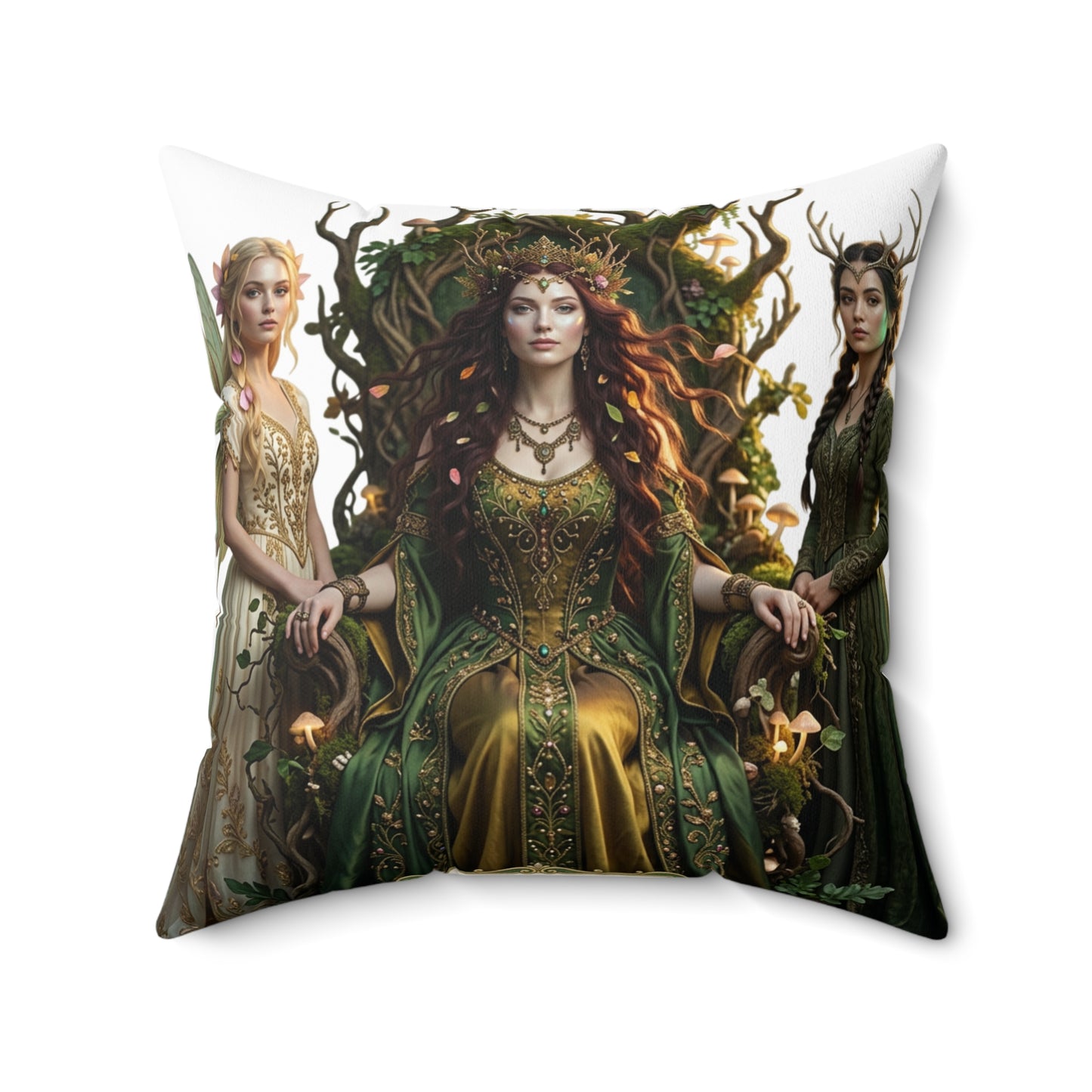 Celtic Triple Goddess Decorative Pillow — Green Goddess Fantasy Throw Pillow