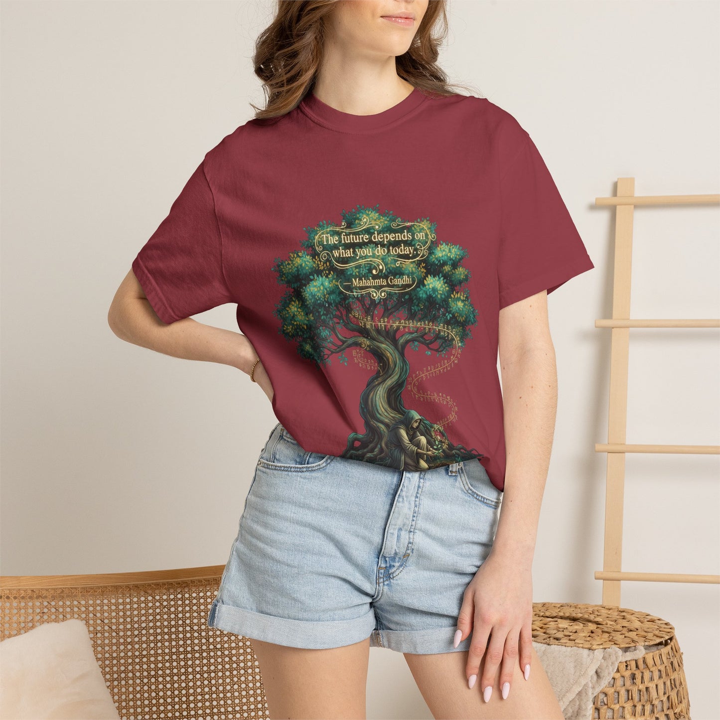 Tree of Wisdom T‑Shirt — "The future depends on what we do today" Nature Quote Tee