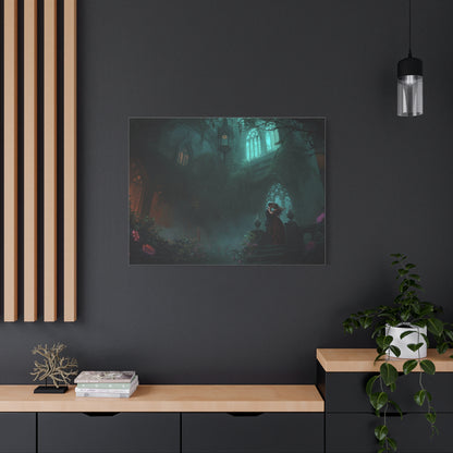 Gothic Romance Matte Canvas Wall Art — Enchanted Ruins with Lovers