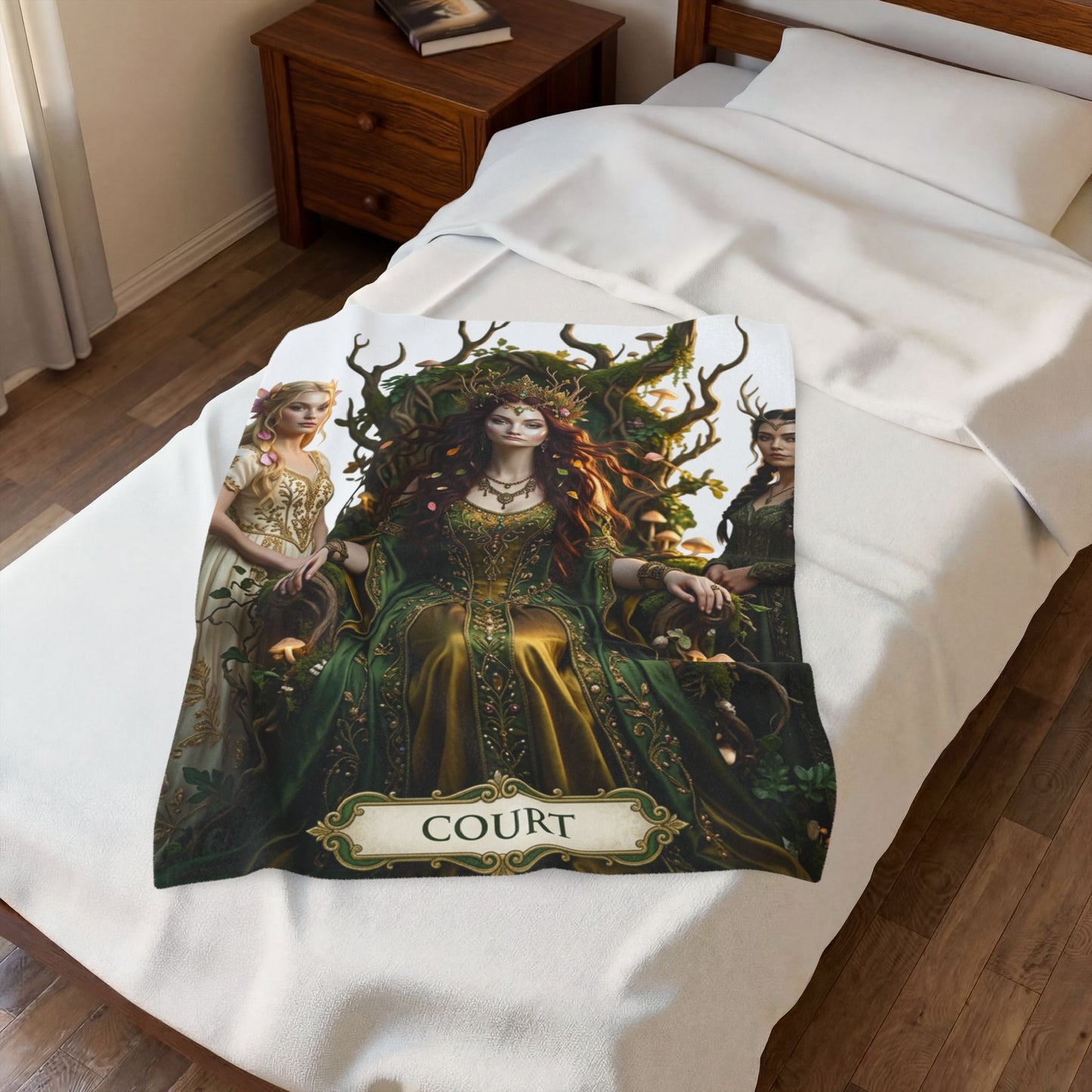 Court of the Forest Queen Velveteen Plush Blanket — Fantasy Goddess Throw