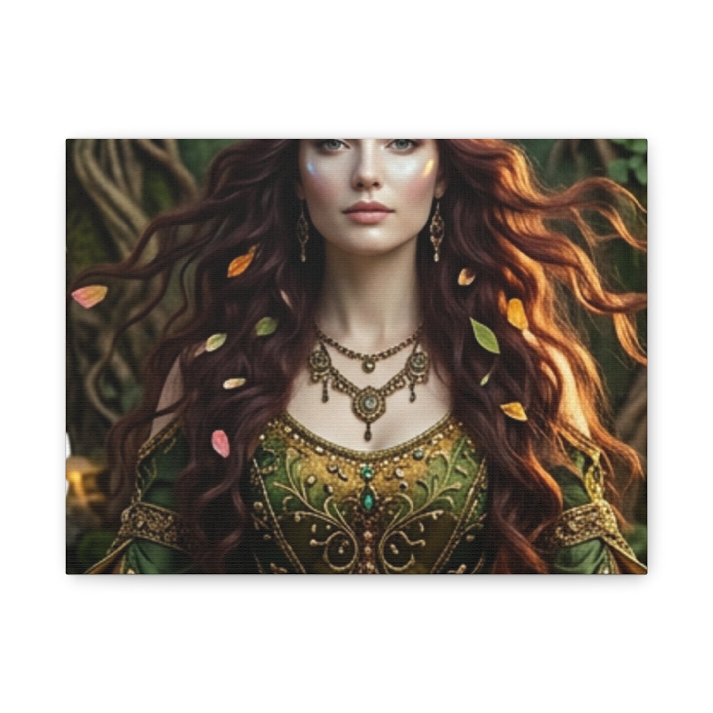 Forest Goddess Canvas Print – Ethereal Redhead Portrait Matte Stretched Wall Art