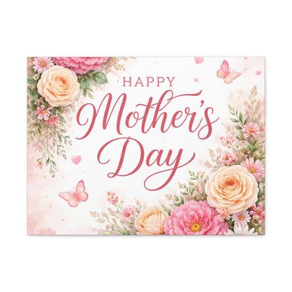 Mother's Day Canvas Wall Art - "Happy Mother's Day" Floral Stretched Matte Print