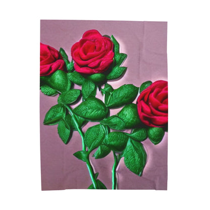 Velveteen Plush Blanket — Vintage Red Roses on Mauve Throw (Cozy Floral Gift for Valentine’s Day & Home Décor)
