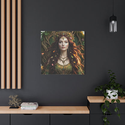 Forest Goddess Canvas Print – Ethereal Redhead Portrait Matte Stretched Wall Art