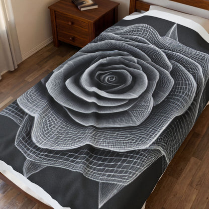 Velveteen Plush Blanket — Monochrome Geometric Rose Throw (Black & White Floral)