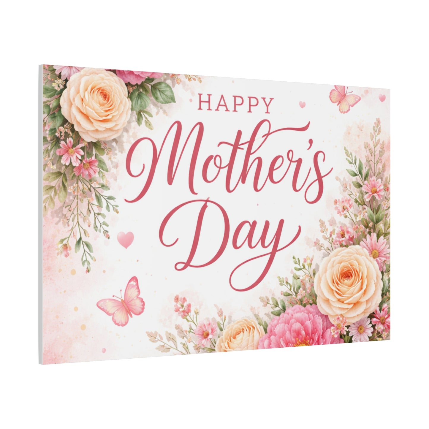 Mother's Day Canvas Wall Art - "Happy Mother's Day" Floral Stretched Matte Print