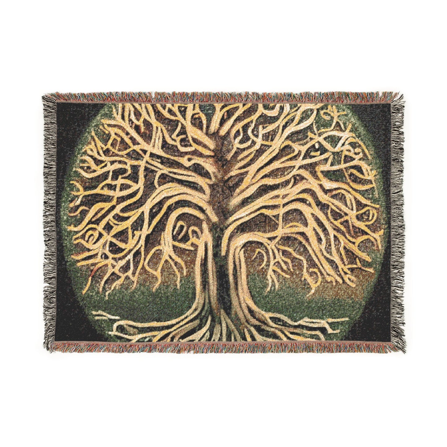 Woven Blanket: Golden Tree of Life Throw (Bohemian Decorative Tapestry Blanket)