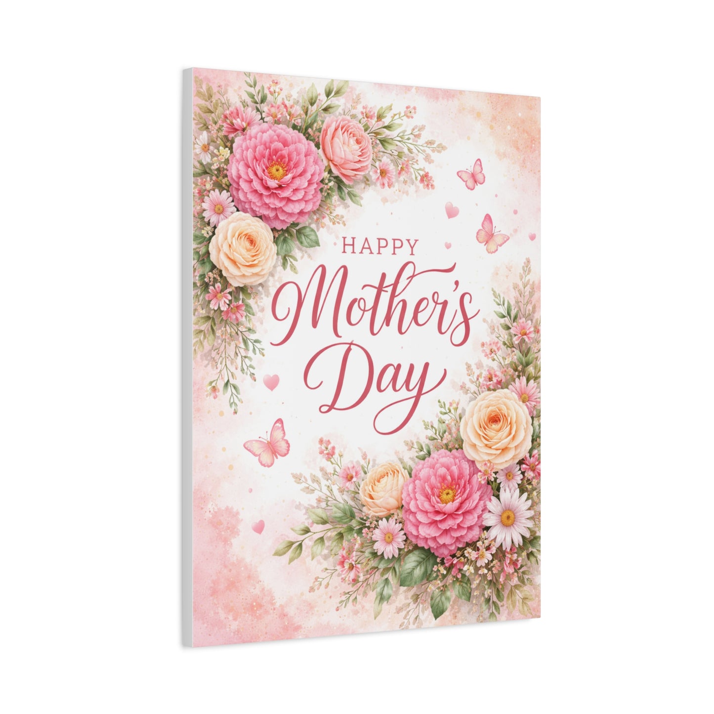Mother's Day Canvas Wall Art - "Happy Mother's Day" Floral Stretched Matte Print