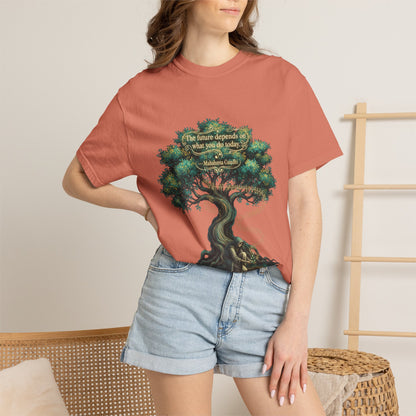 Tree of Wisdom T‑Shirt — "The future depends on what we do today" Nature Quote Tee