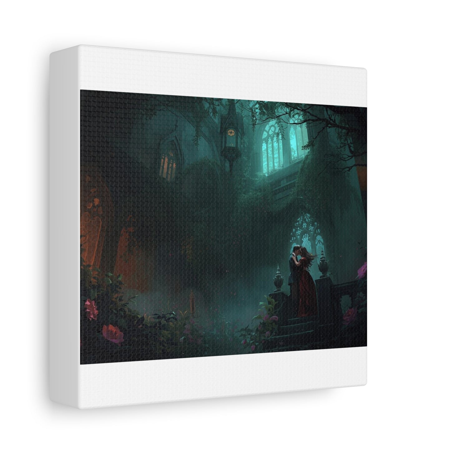 Gothic Romance Matte Canvas Wall Art — Enchanted Ruins with Lovers