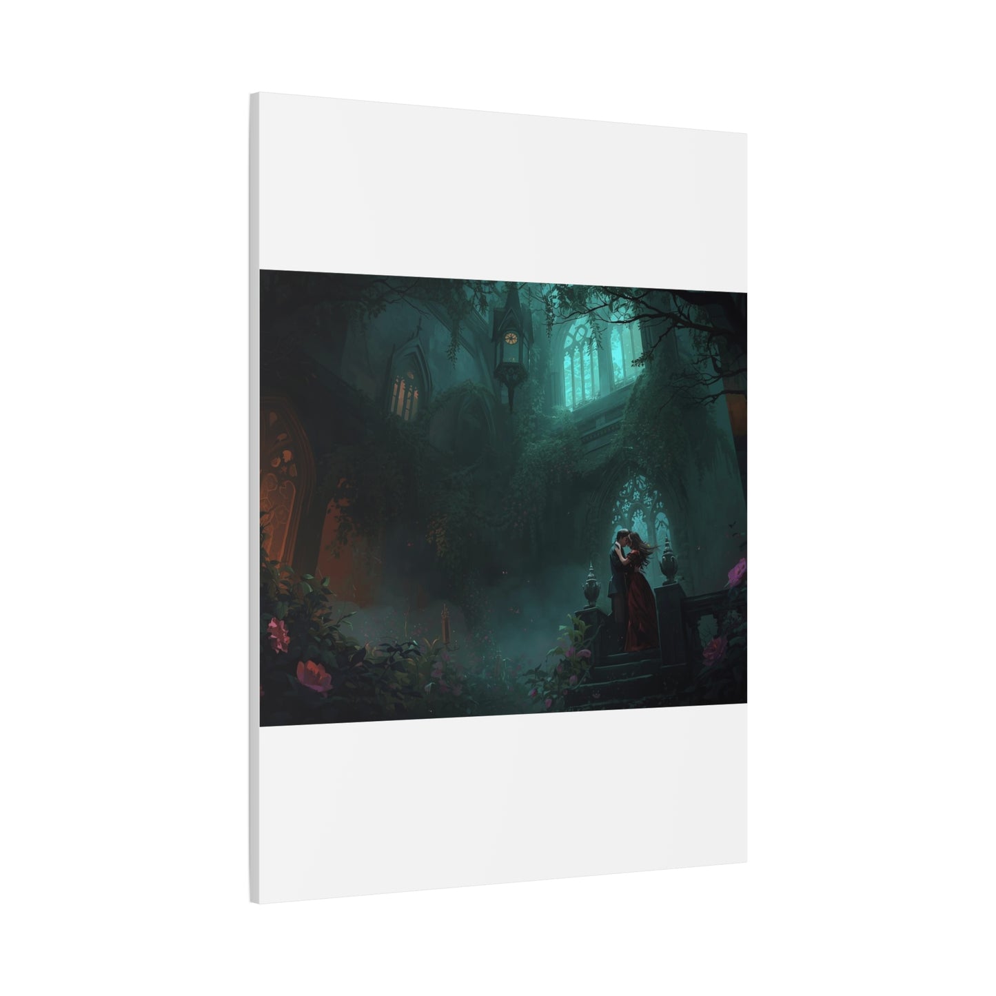 Gothic Romance Matte Canvas Wall Art — Enchanted Ruins with Lovers