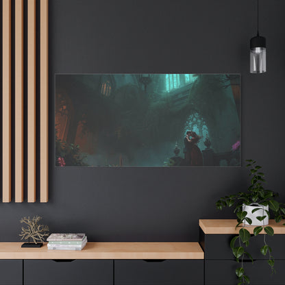 Gothic Romance Matte Canvas Wall Art — Enchanted Ruins with Lovers