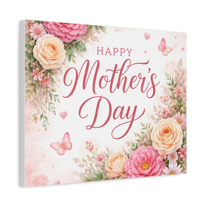 Mother's Day Canvas Wall Art - "Happy Mother's Day" Floral Stretched Matte Print