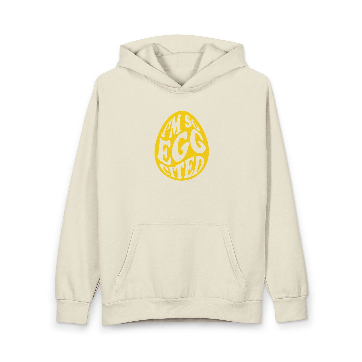 Easter 'I'm So Egg-cited' Hoodie — Cute Yellow Egg Graphic Pullover