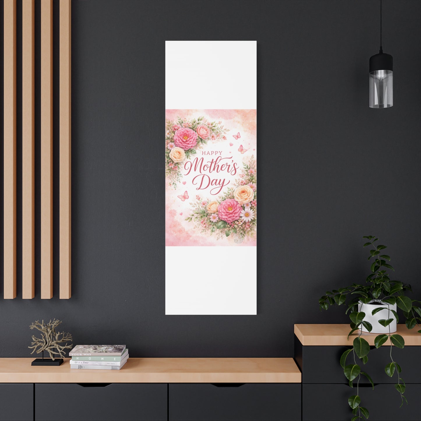 Mother's Day Canvas Wall Art - "Happy Mother's Day" Floral Stretched Matte Print