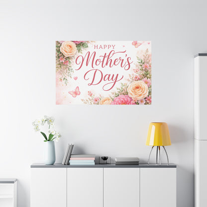 Mother's Day Canvas Wall Art - "Happy Mother's Day" Floral Stretched Matte Print