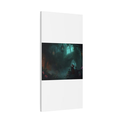Gothic Romance Matte Canvas Wall Art — Enchanted Ruins with Lovers