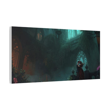 Gothic Romance Matte Canvas Wall Art — Enchanted Ruins with Lovers