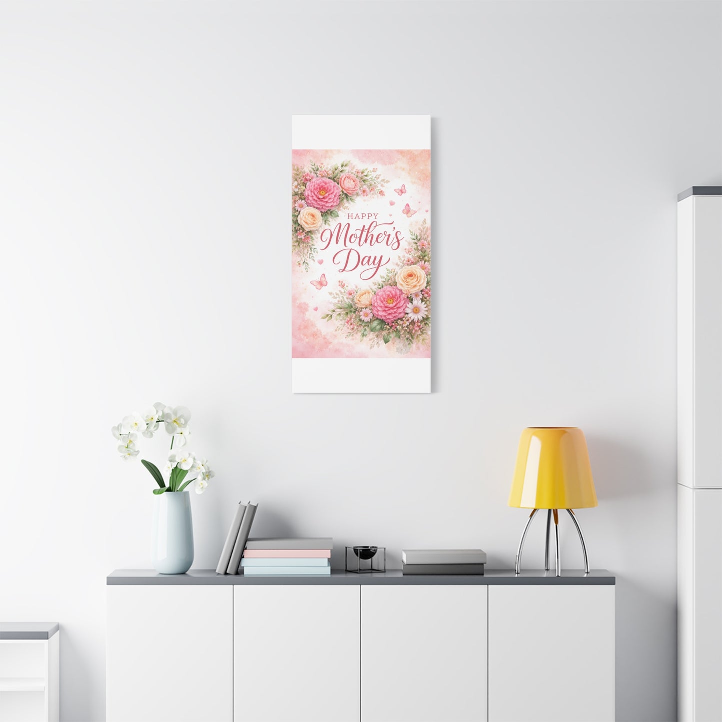 Mother's Day Canvas Wall Art - "Happy Mother's Day" Floral Stretched Matte Print