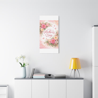 Mother's Day Canvas Wall Art - "Happy Mother's Day" Floral Stretched Matte Print