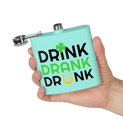 Stainless Flask — "Drink Drank Drunk" St. Patrick's Day 6oz Hip Flask
