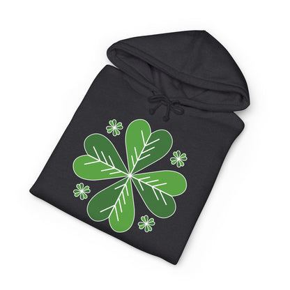 St. Patrick’s Day Clover Hoodie — Green Four-Leaf Shamrock Design