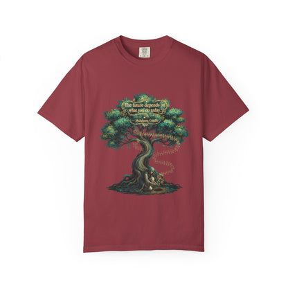Tree of Wisdom T‑Shirt — "The future depends on what we do today" Nature Quote Tee