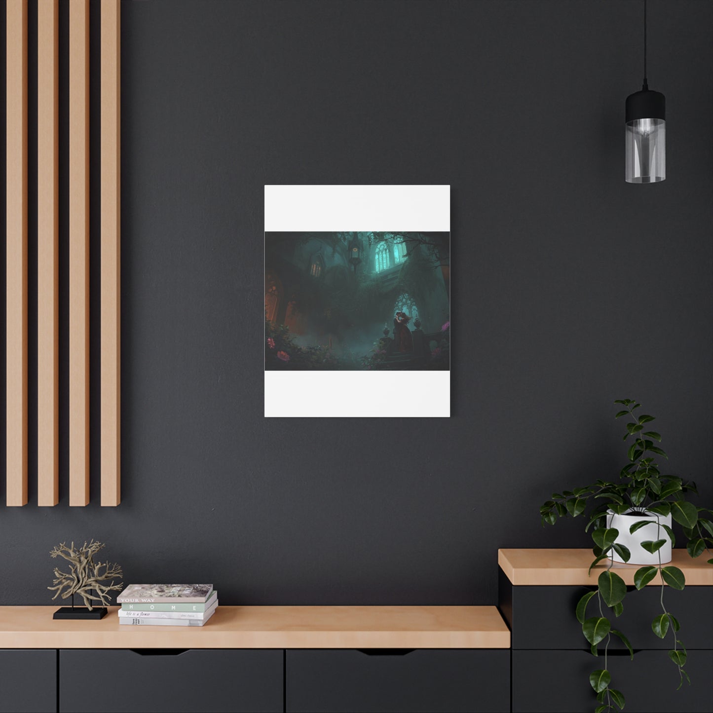 Gothic Romance Matte Canvas Wall Art — Enchanted Ruins with Lovers
