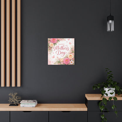 Mother's Day Canvas Wall Art - "Happy Mother's Day" Floral Stretched Matte Print