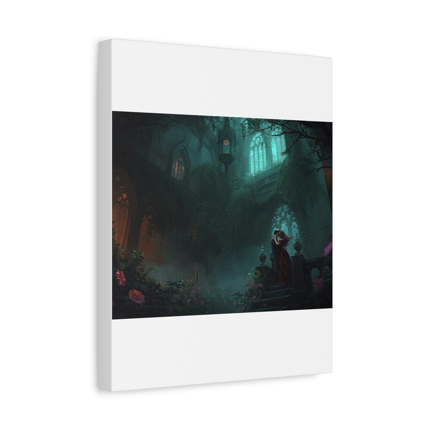 Gothic Romance Matte Canvas Wall Art — Enchanted Ruins with Lovers