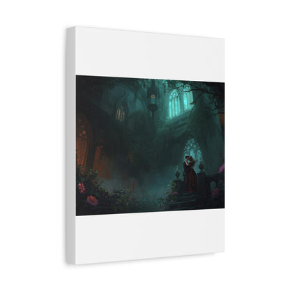 Gothic Romance Matte Canvas Wall Art — Enchanted Ruins with Lovers