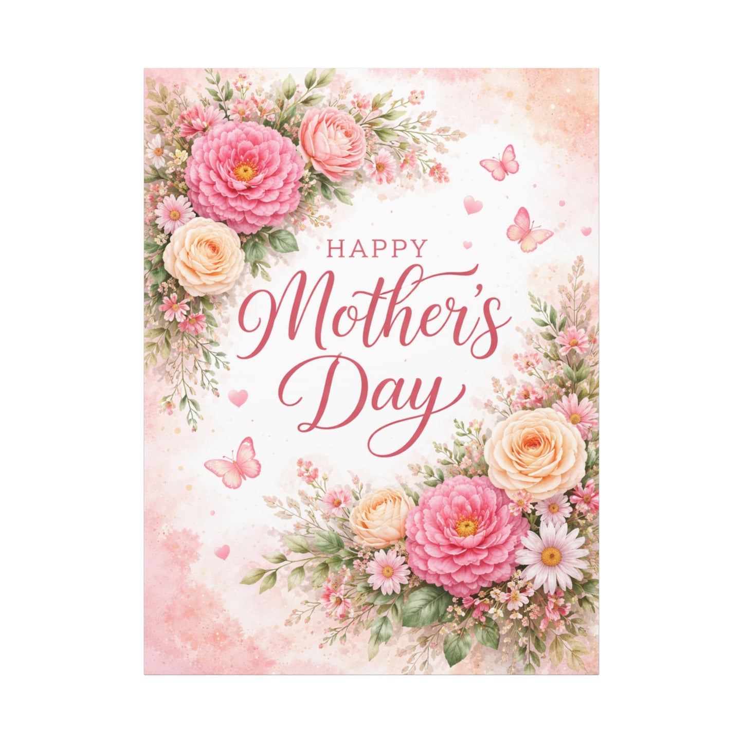 Mother's Day Canvas Wall Art - "Happy Mother's Day" Floral Stretched Matte Print