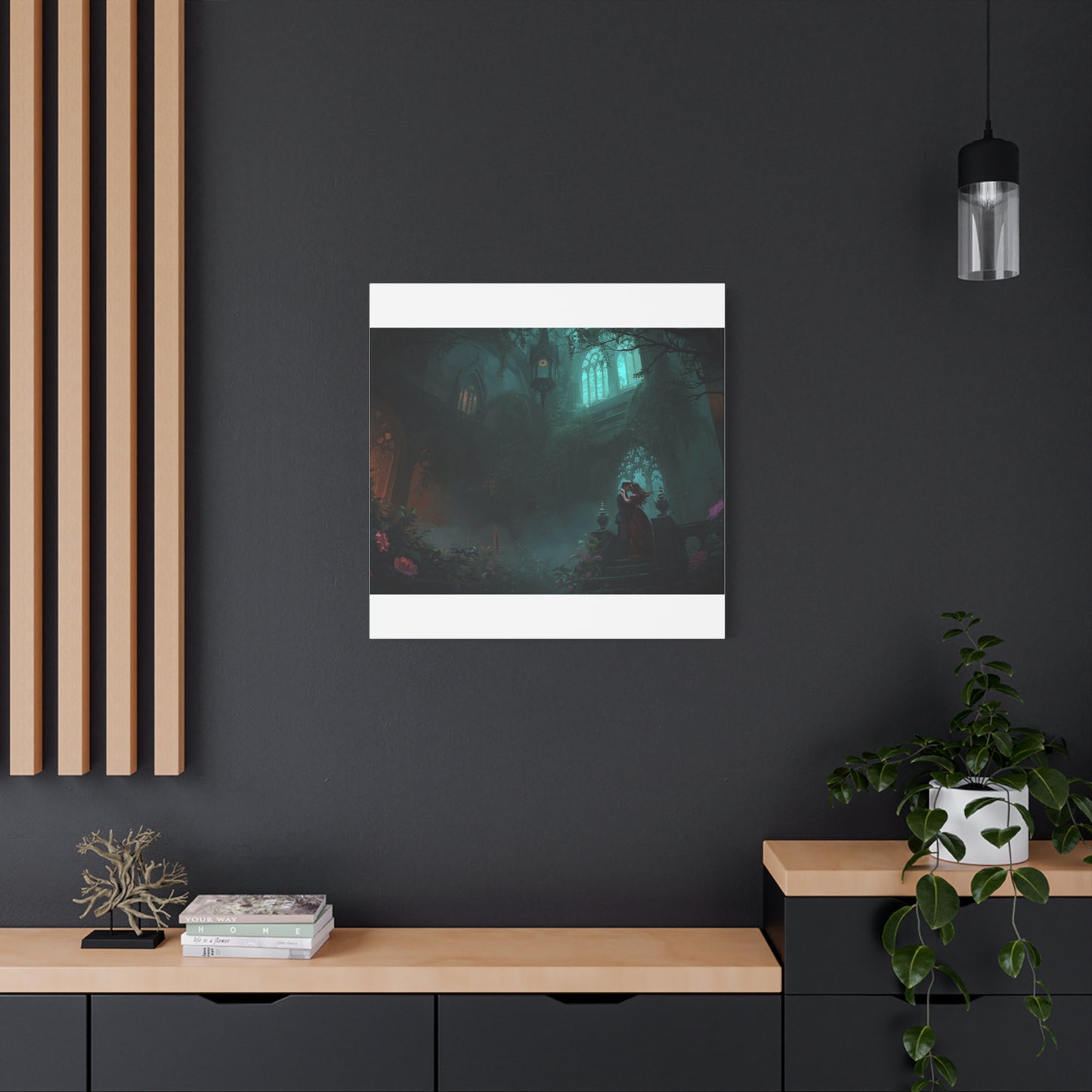 Gothic Romance Matte Canvas Wall Art — Enchanted Ruins with Lovers