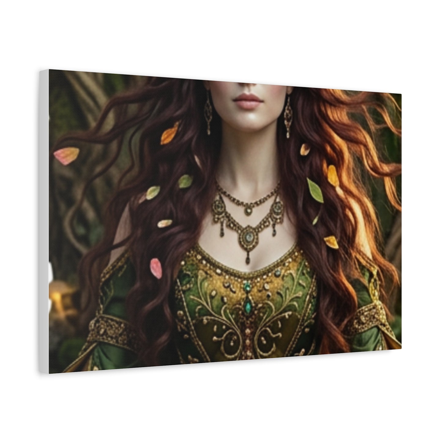 Forest Goddess Canvas Print – Ethereal Redhead Portrait Matte Stretched Wall Art