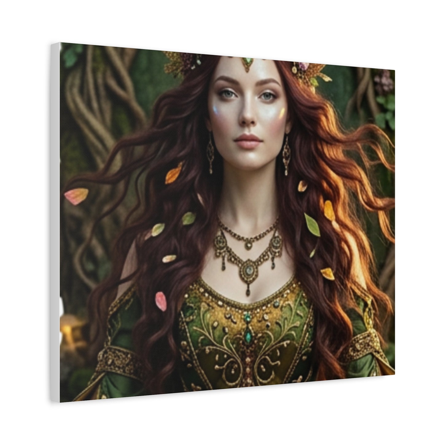 Forest Goddess Canvas Print – Ethereal Redhead Portrait Matte Stretched Wall Art