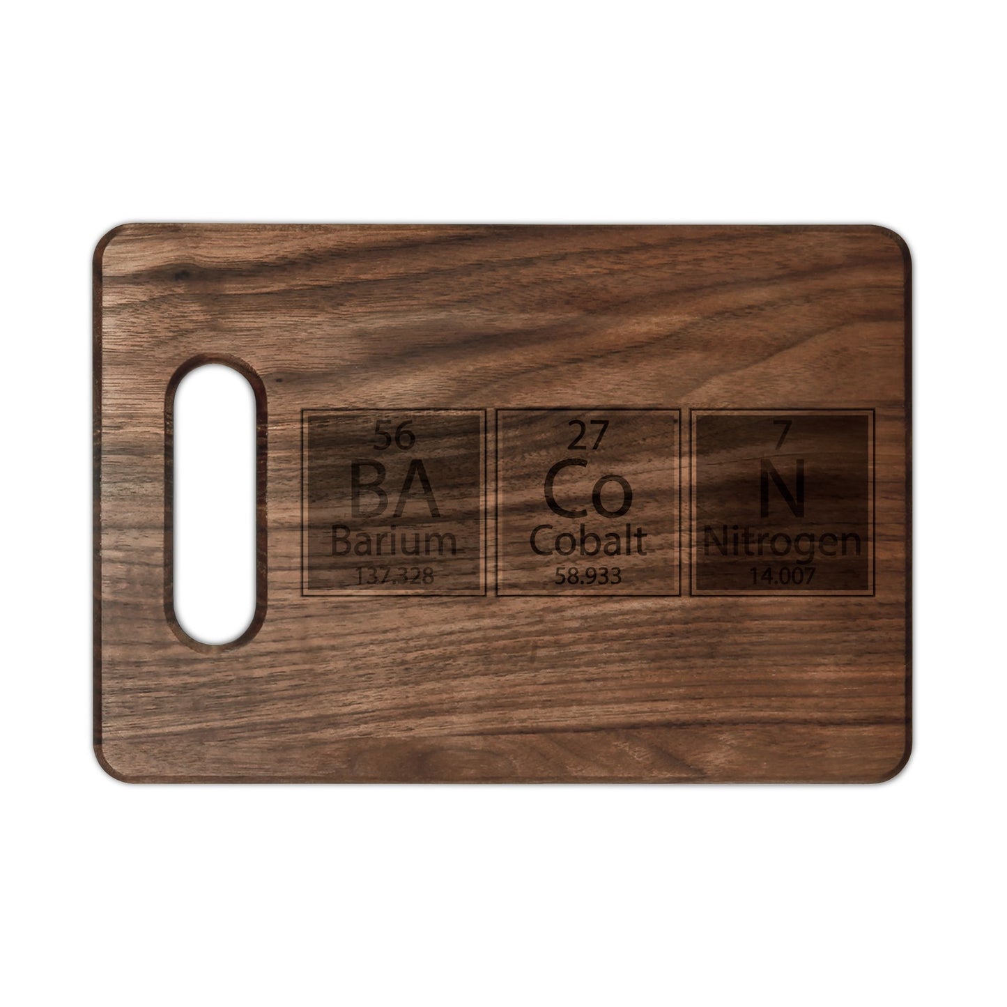 Engraved 'BaCoN' Periodic Table Cutting Board — Personalized Wooden Cutting/Serving Board for Chefs & Food Lovers
