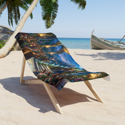 Regal Fantasy Throne Beach Towel — Enchanted Royal Court Illustration