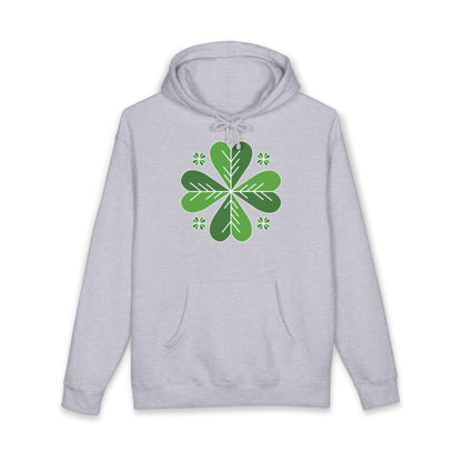 St. Patrick’s Day Clover Hoodie — Green Four-Leaf Shamrock Design