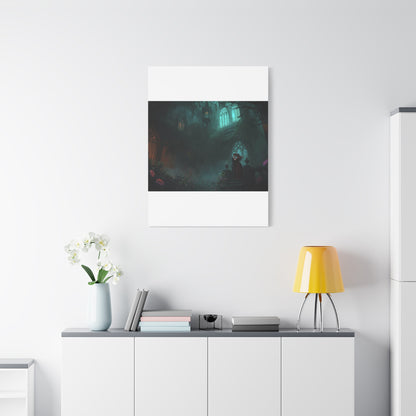 Gothic Romance Matte Canvas Wall Art — Enchanted Ruins with Lovers