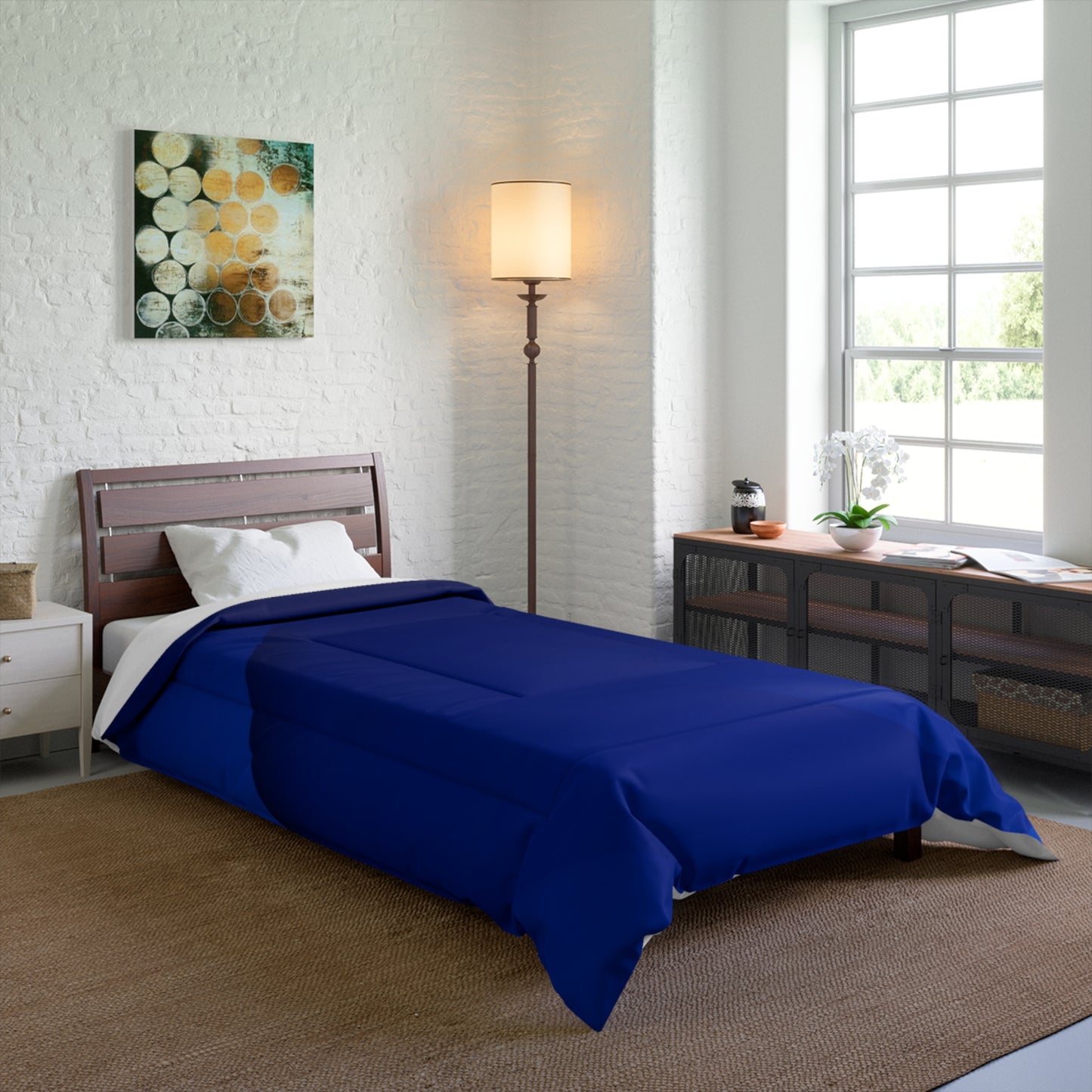Navy Square Border Comforter – Modern Minimalist Bedspread